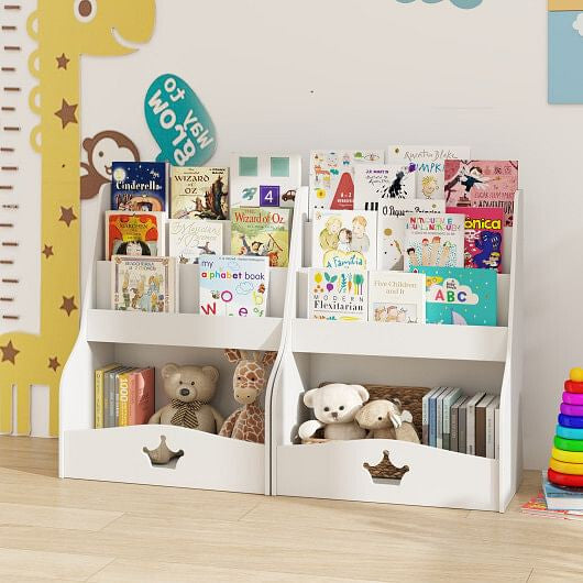 4-Tier Kids Bookshelf with Shelves and Compartment for Toddlers-White-1