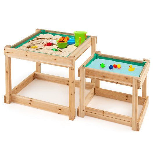 Wooden Sand and Water Tables with Protective Cover for Kids-Natural