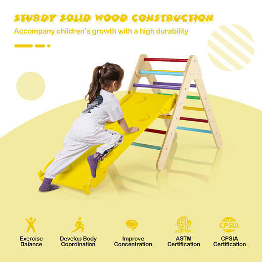 3-in-1 Wooden Climbing Triangle Set Triangle Climber with Ramp-Multicolor-4