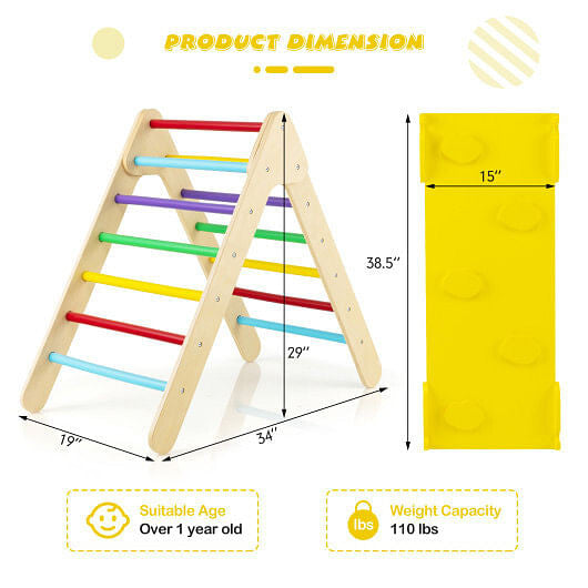 3-in-1 Wooden Climbing Triangle Set Triangle Climber with Ramp-Multicolor-5