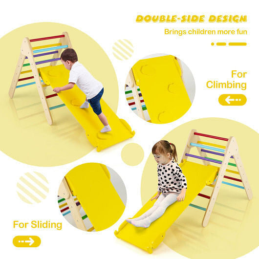 3-in-1 Wooden Climbing Triangle Set Triangle Climber with Ramp-Multicolor-3