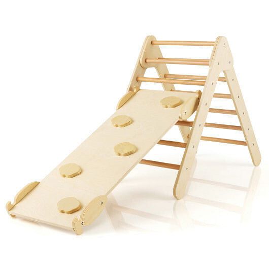 3-in-1 Wooden Climbing Triangle Set Triangle Climber with Ramp-Multicolor-1