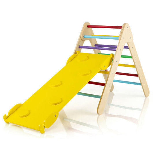 3-in-1 Wooden Climbing Triangle Set Triangle Climber with Ramp-Multicolor-0