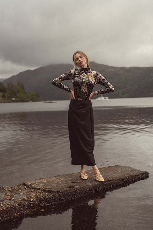 Printed Velour Turtleneck-Gold Floral-0