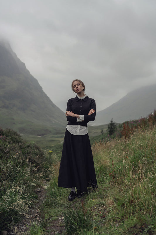 Wool Blend Collared Cardigan-Navy-0