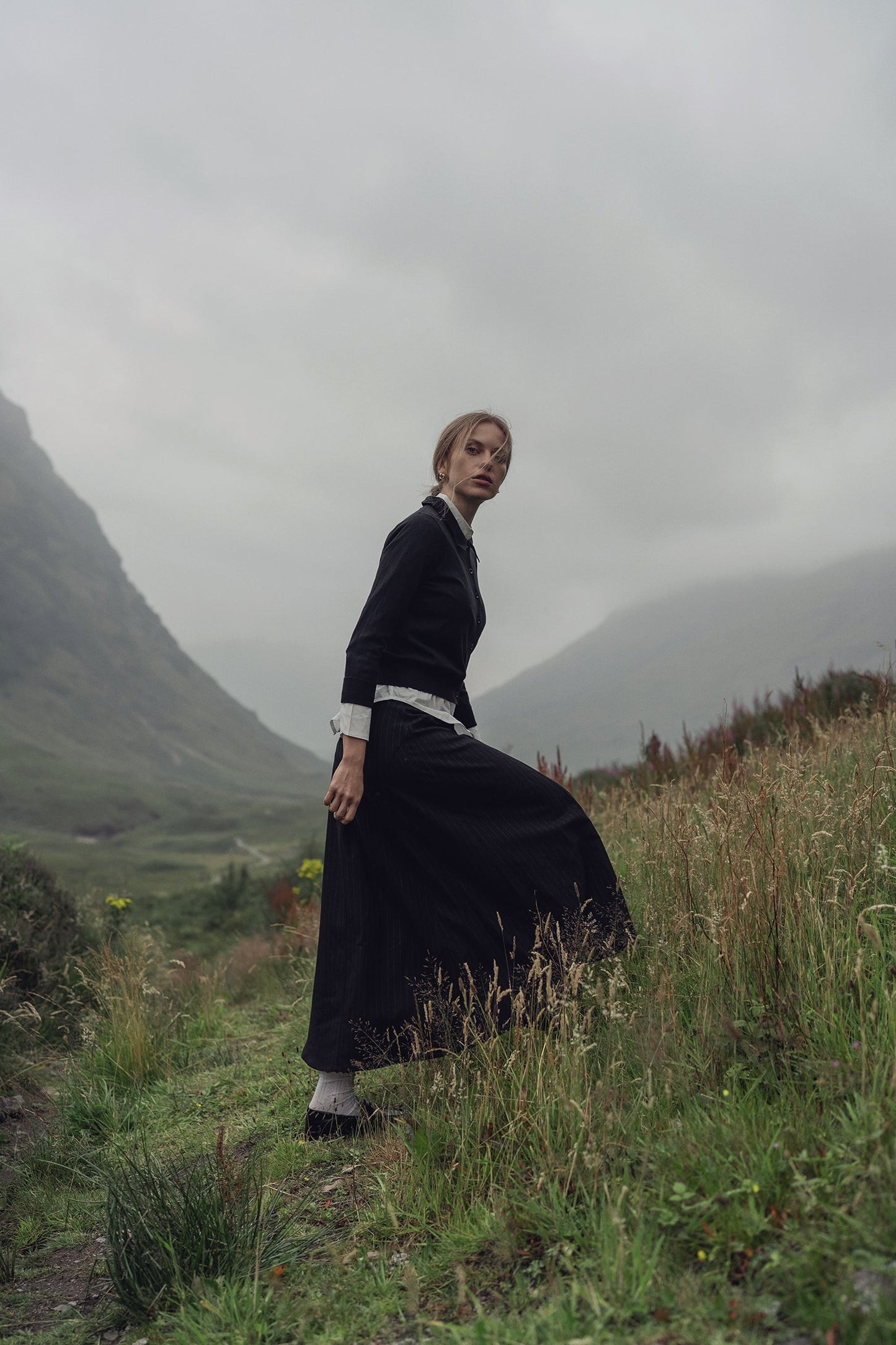 Wool Blend Collared Cardigan-Navy-3