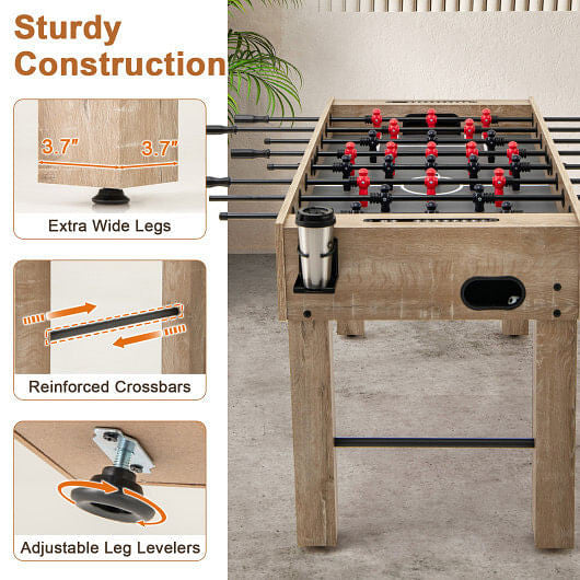 54 Inches Full Size Foosball Table with Legs 2 Balls and 2 Foldable Cup Holders for Kids Teens Adul
