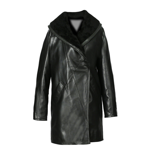 Women's Scully Black Full Length Faux Fur Leather Coat-0