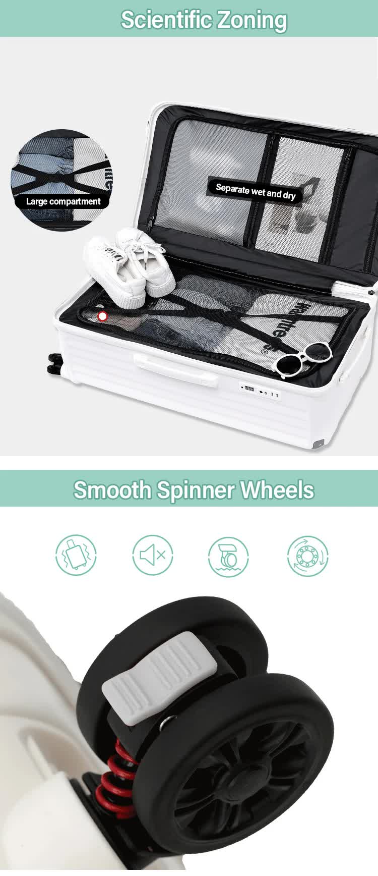 NNEDSZ Smart Hard-Shell Luggage with USB Charging Port & Cup Holder - 20"Spinner Suitcase in Back