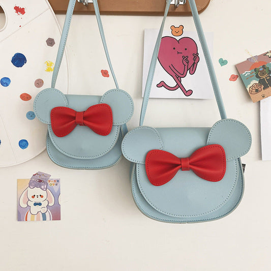 NNEDSZ Adorable Bow Bear Crossbody Bag for Kids - Blue Shoulder Bag 18*17*8cm