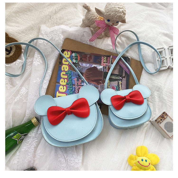 NNEDSZ Adorable Bow Bear Crossbody Bag for Kids - Blue Shoulder Bag 18*17*8cm