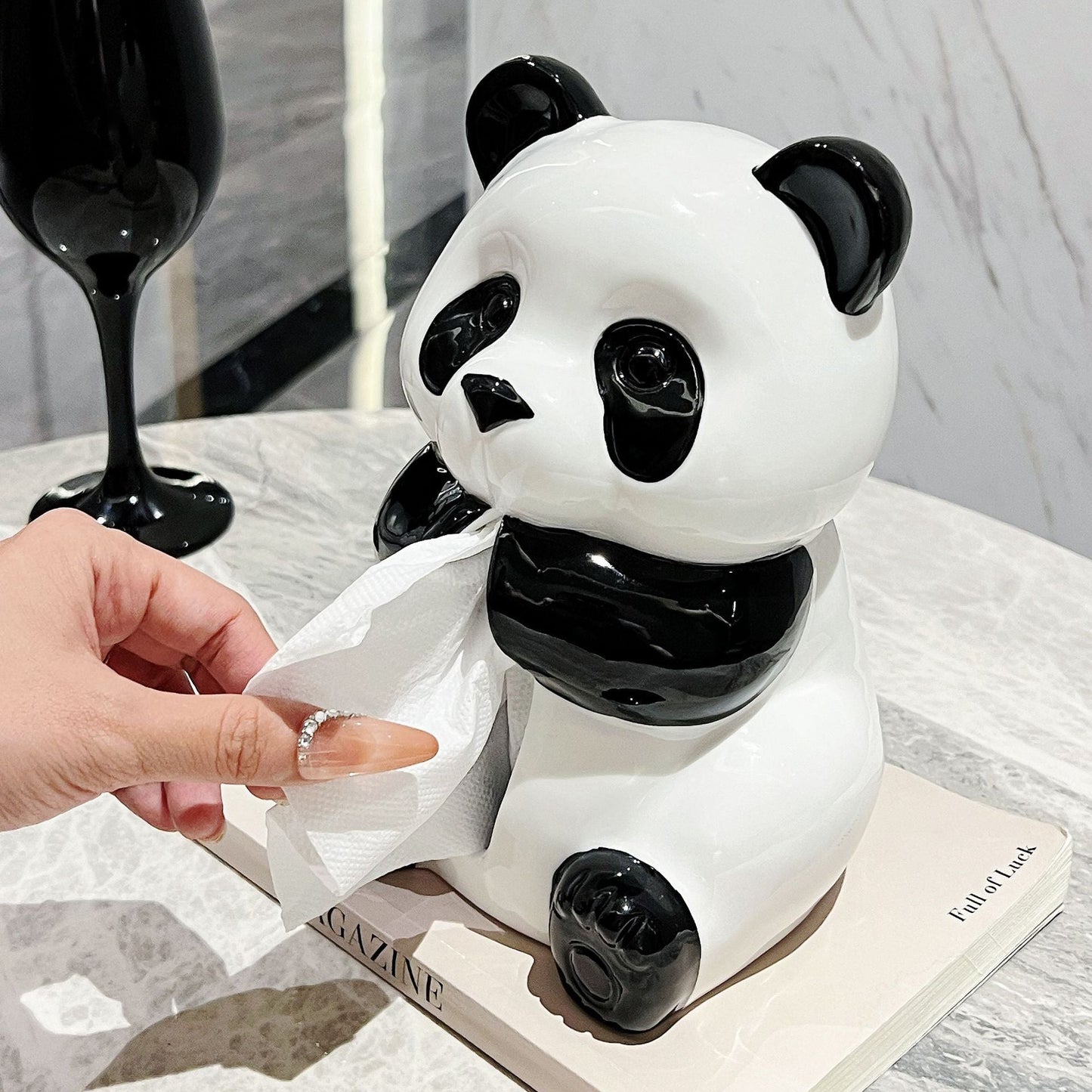 NNEDSZ Ceramic Panda Tissue Box Holder - Creative Cartoon Napkin Dispenser for Home Decor