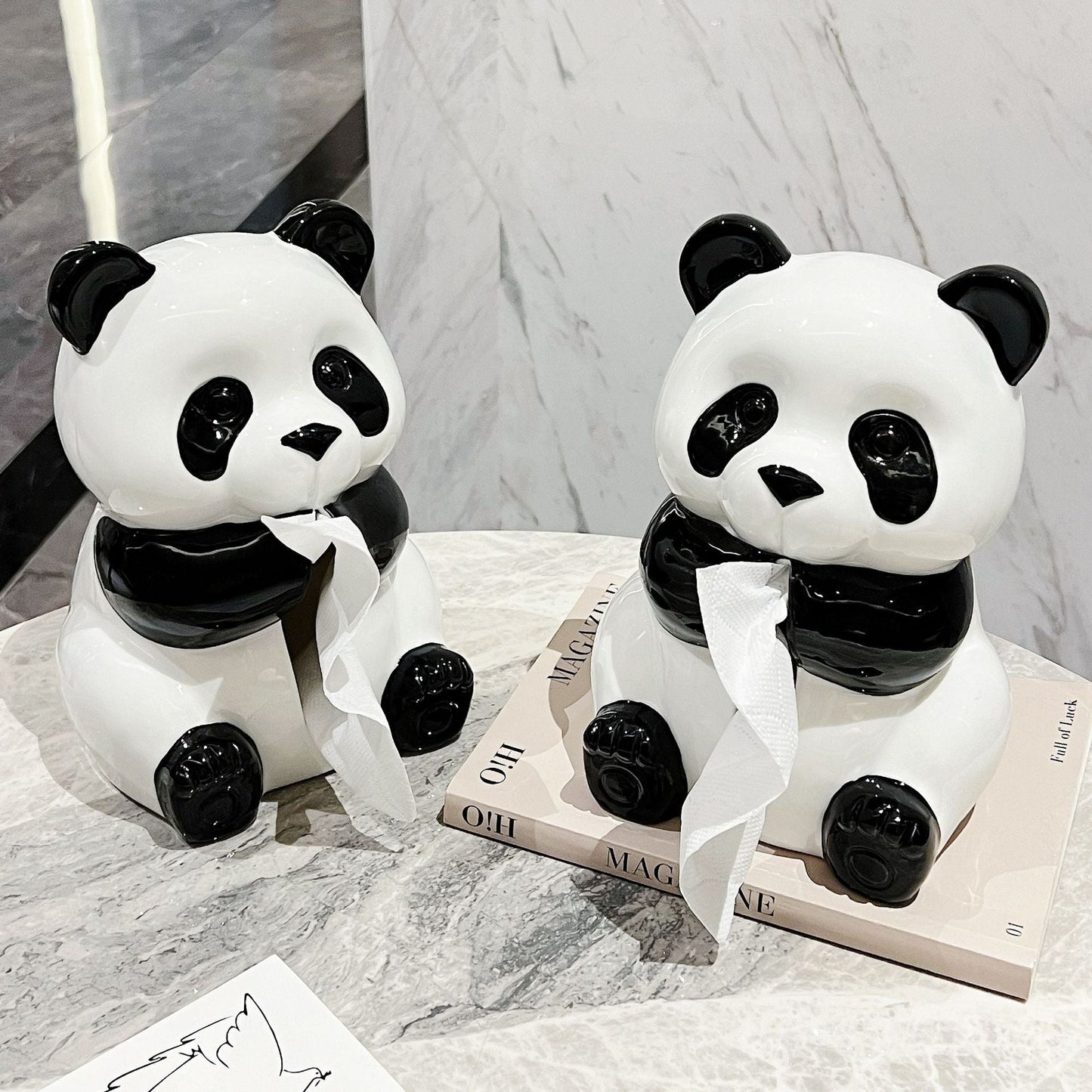 NNEDSZ Ceramic Panda Tissue Box Holder - Creative Cartoon Napkin Dispenser for Home Decor