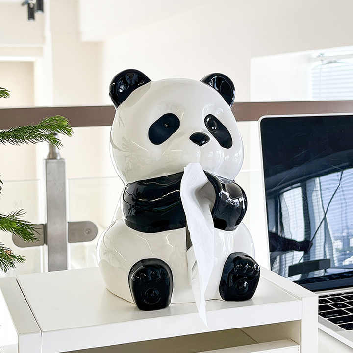 NNEDSZ Ceramic Panda Tissue Box Holder - Creative Cartoon Napkin Dispenser for Home Decor