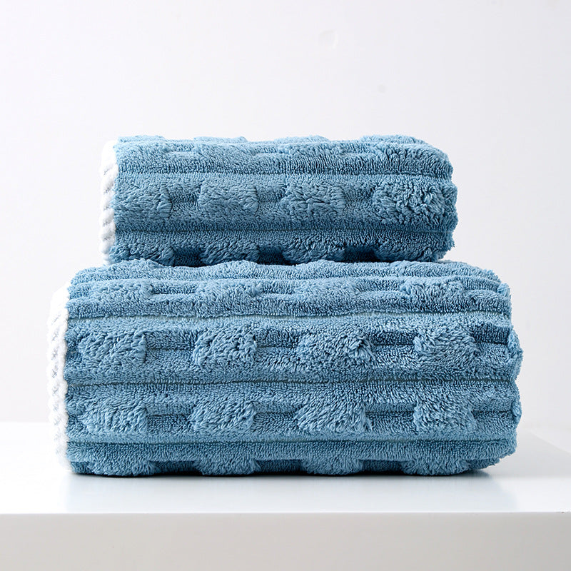 NNEDSZ Dark Blue Thickened Coral Fleece Towel Set, Large Bath Towel & Face Towel Combo, Soft & Absorbent Towels for Home Use