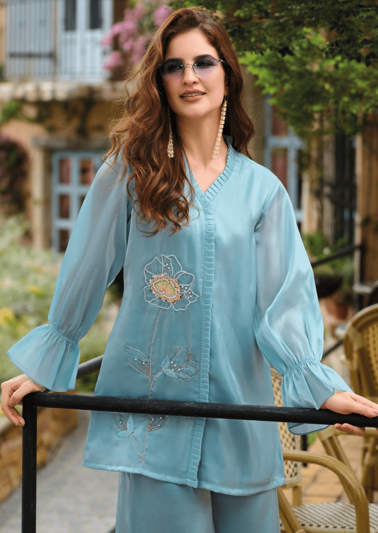 Aqua Grace Floral Silk Co-Ord Set