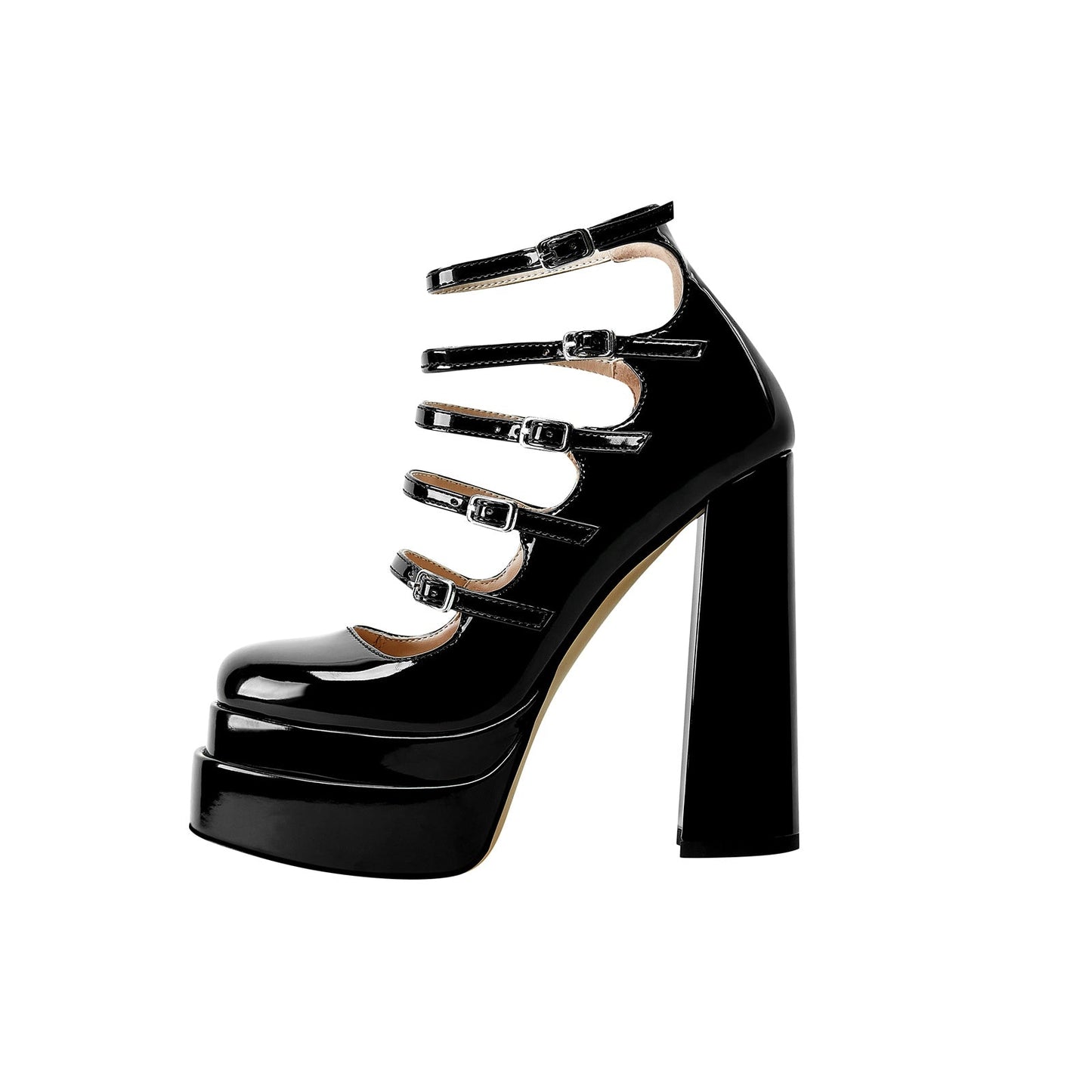 Black Strappy Mary Jane Platform Heels