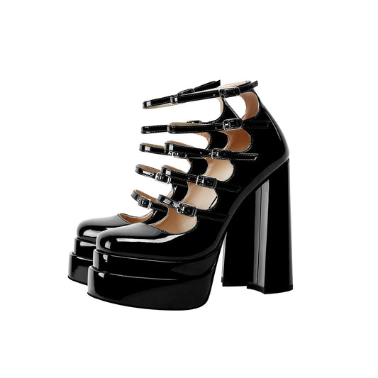 Black Strappy Mary Jane Platform Heels