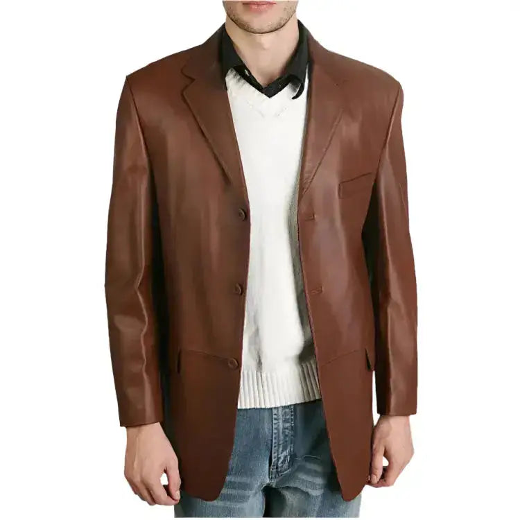 Classic Brown Leather Blazer for Men