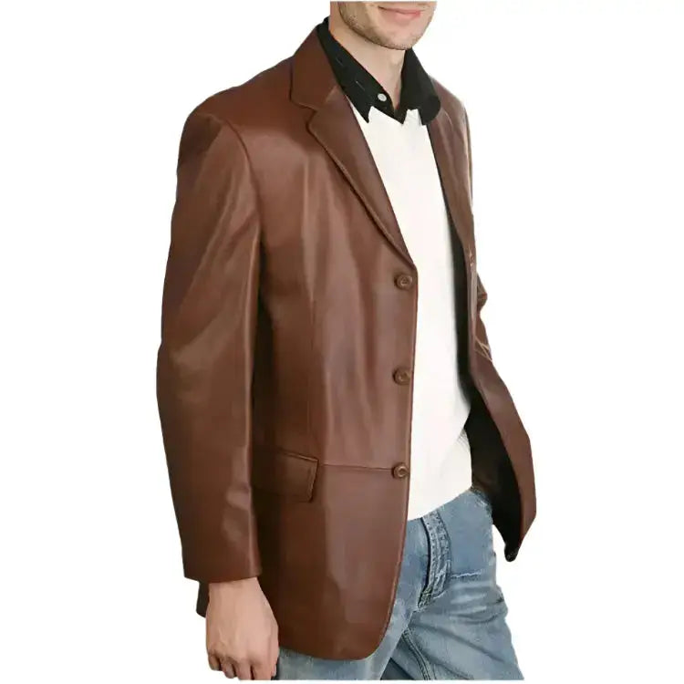 Classic Brown Leather Blazer for Men