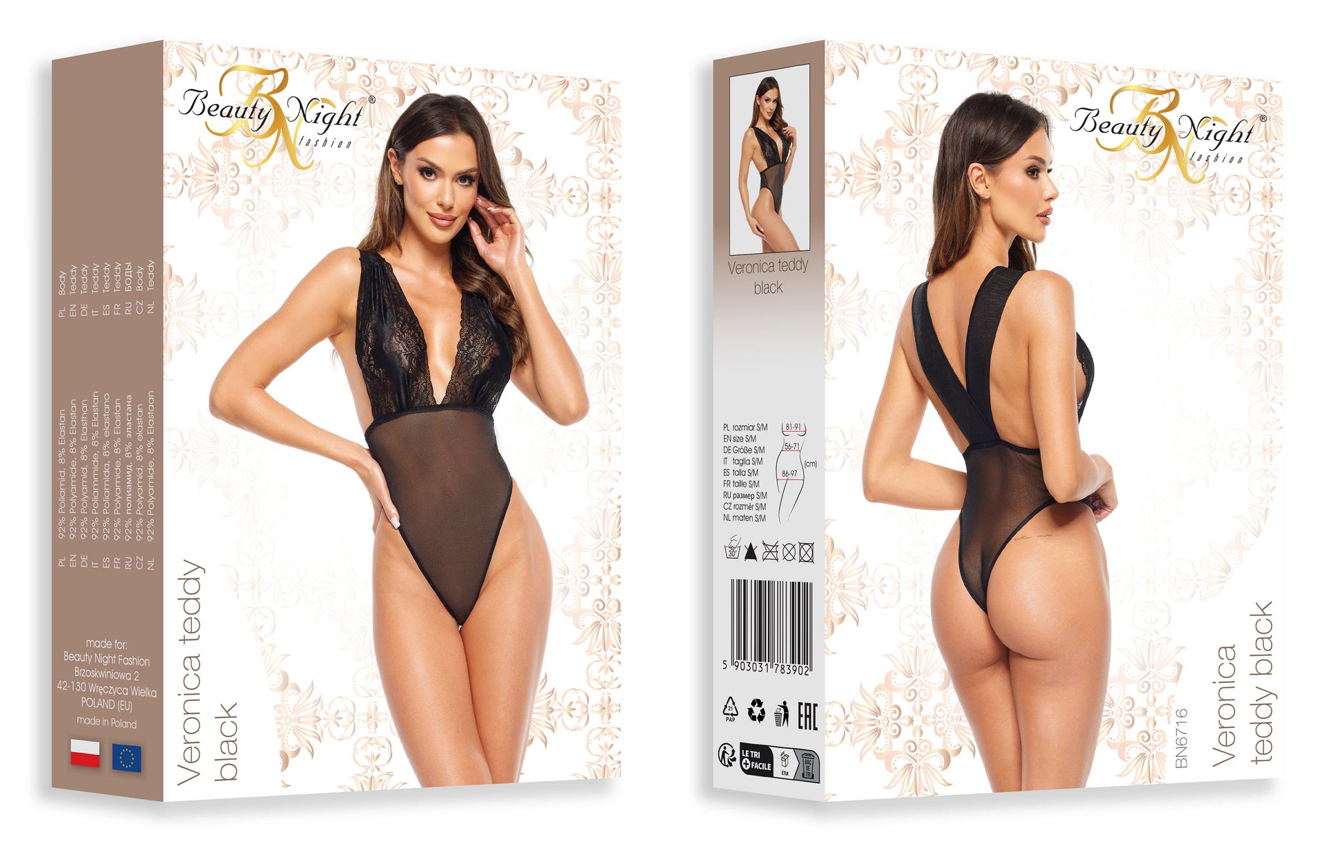 Sexy Deep Cleavage Lace Bodysuit Veronica Black-3