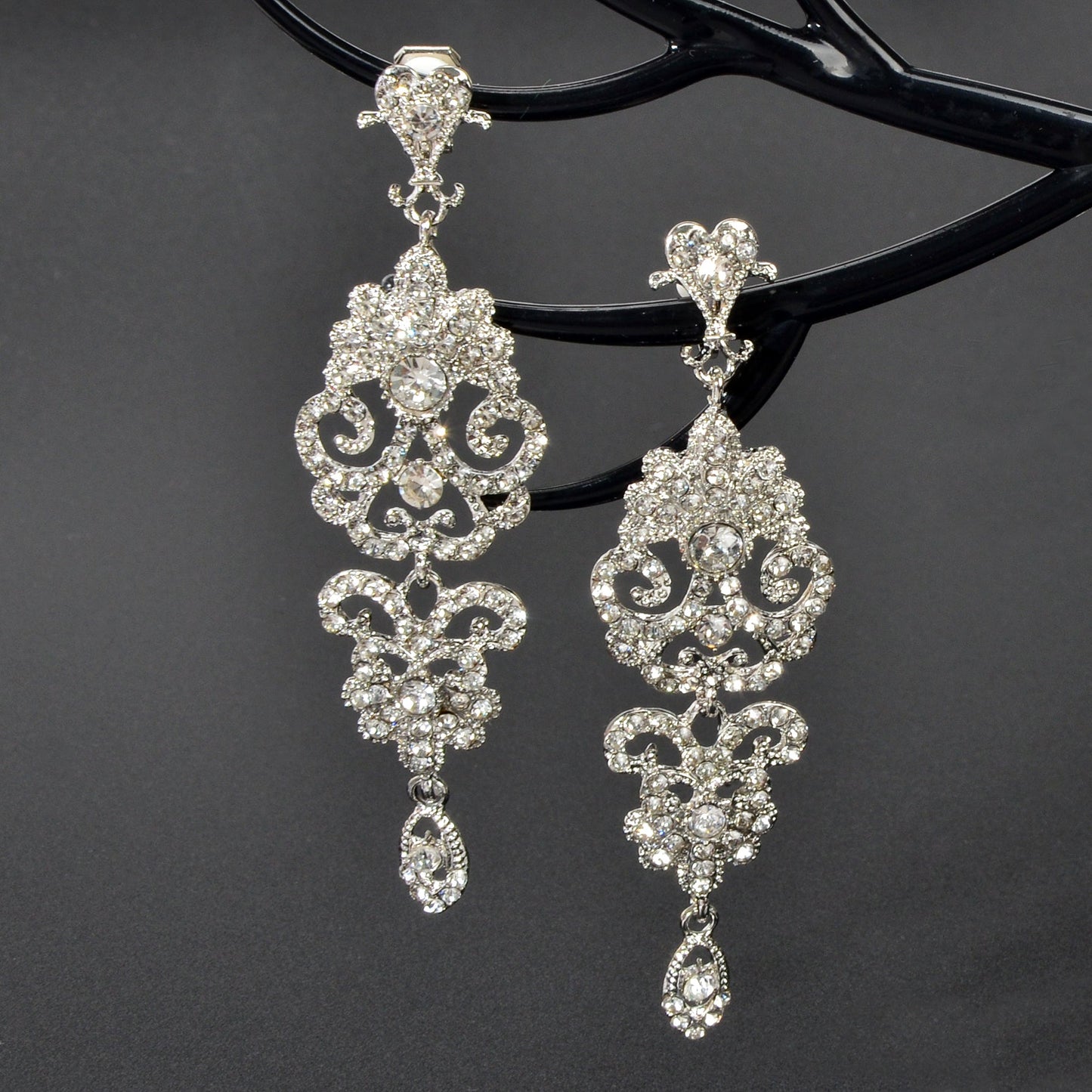 Luxury Rhinestones Silver Hollow Carving Pendant Earrings Banquet Wedding Jewellery