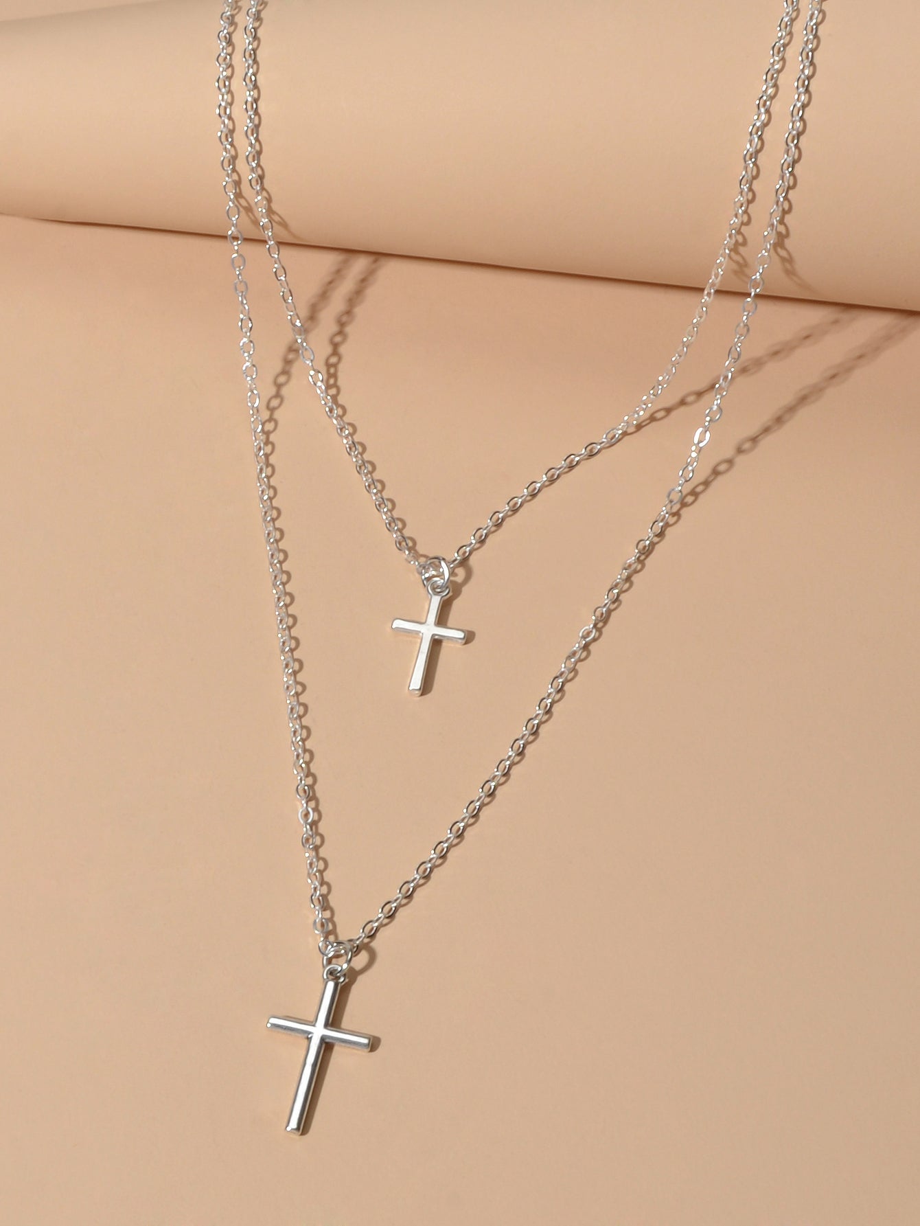 Fashion Jewellery Silver Chain Double layer Chain Cross Pendant Women Necklace