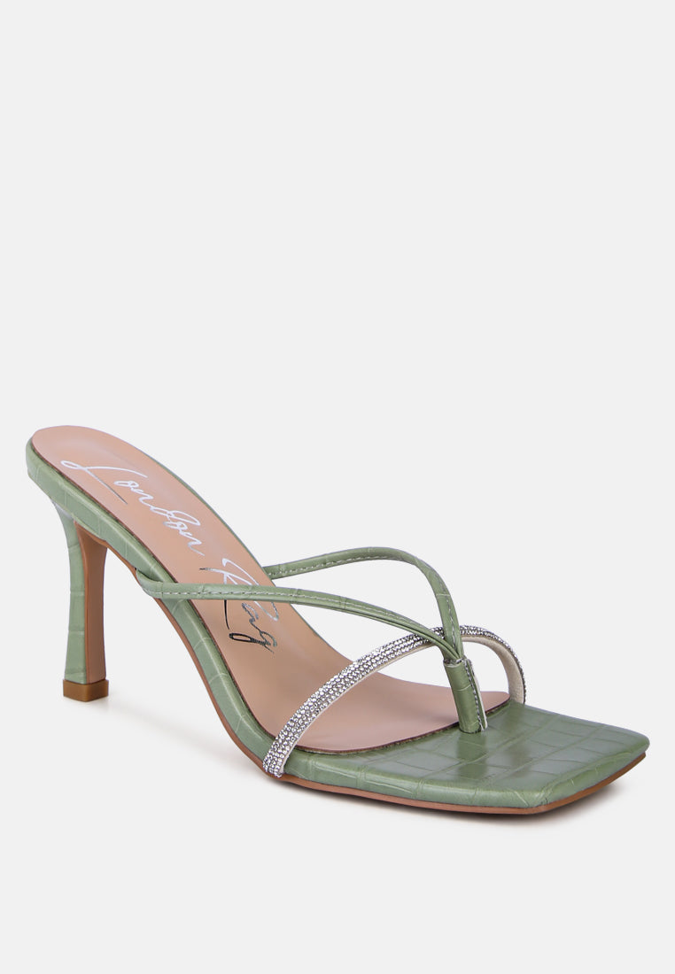 Fetish Croc Rhinestone Strap Sandals-1