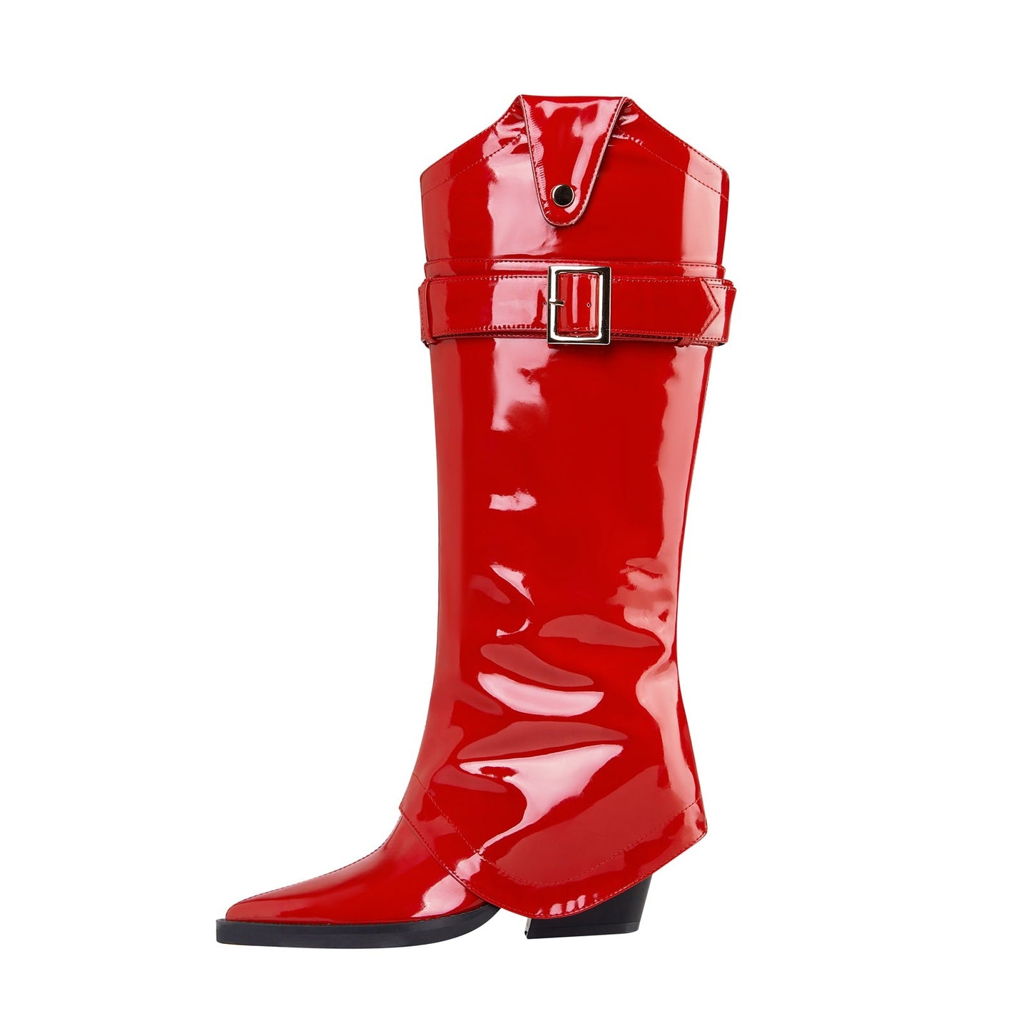 Fiery Red Pointed Toe Foldover Knee High Boots