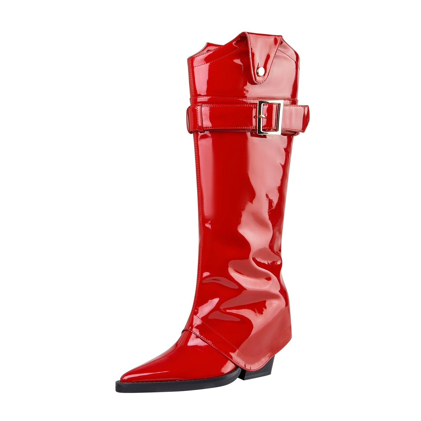 Fiery Red Pointed Toe Foldover Knee High Boots