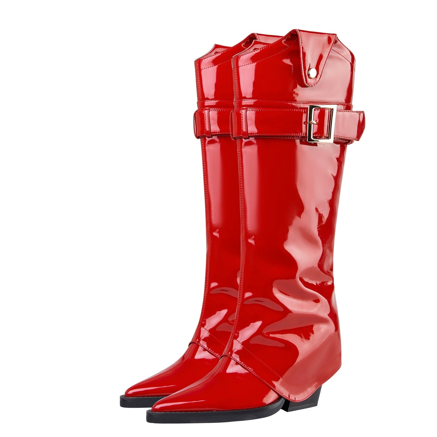 Fiery Red Pointed Toe Foldover Knee High Boots