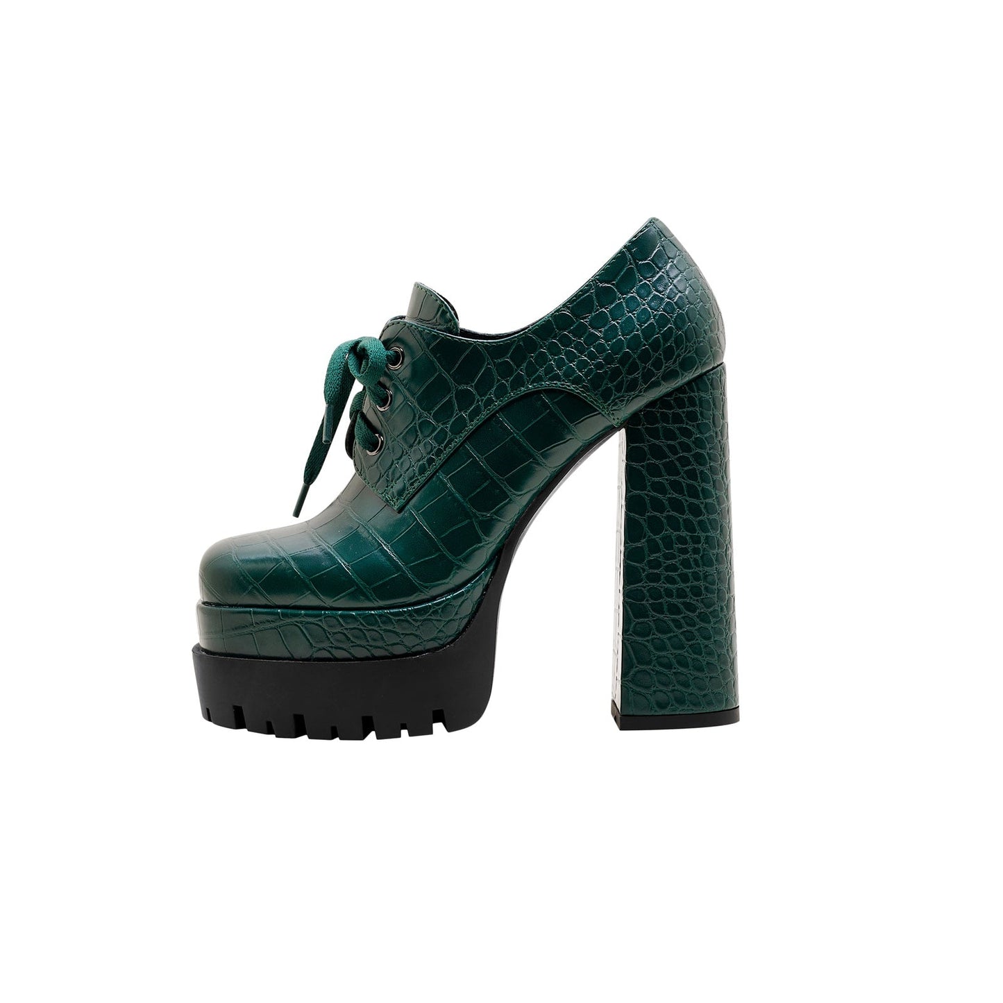 Forest Green Chunky Oxford Platform Heels
