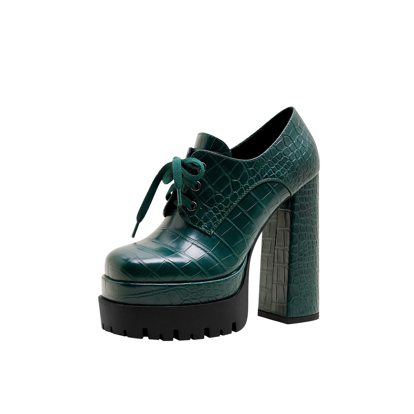 Forest Green Chunky Oxford Platform Heels