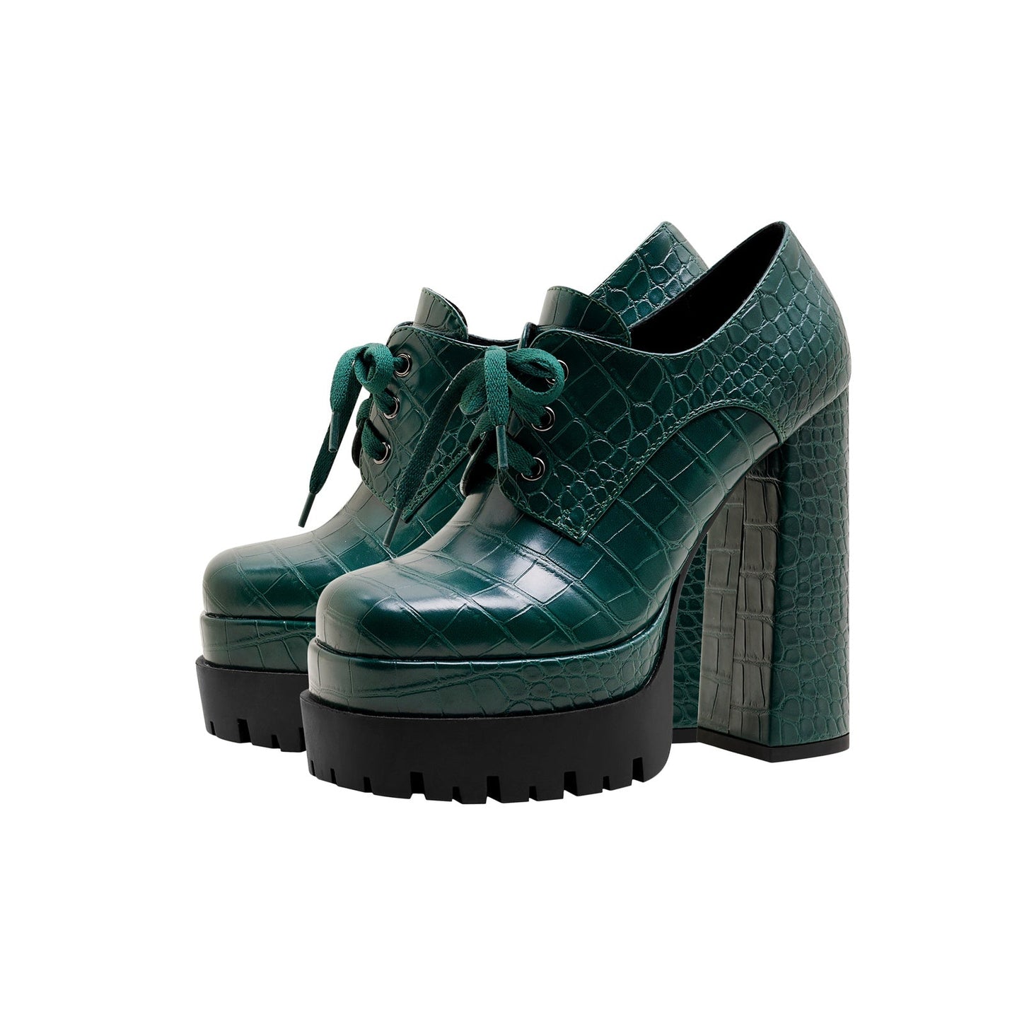 Forest Green Chunky Oxford Platform Heels