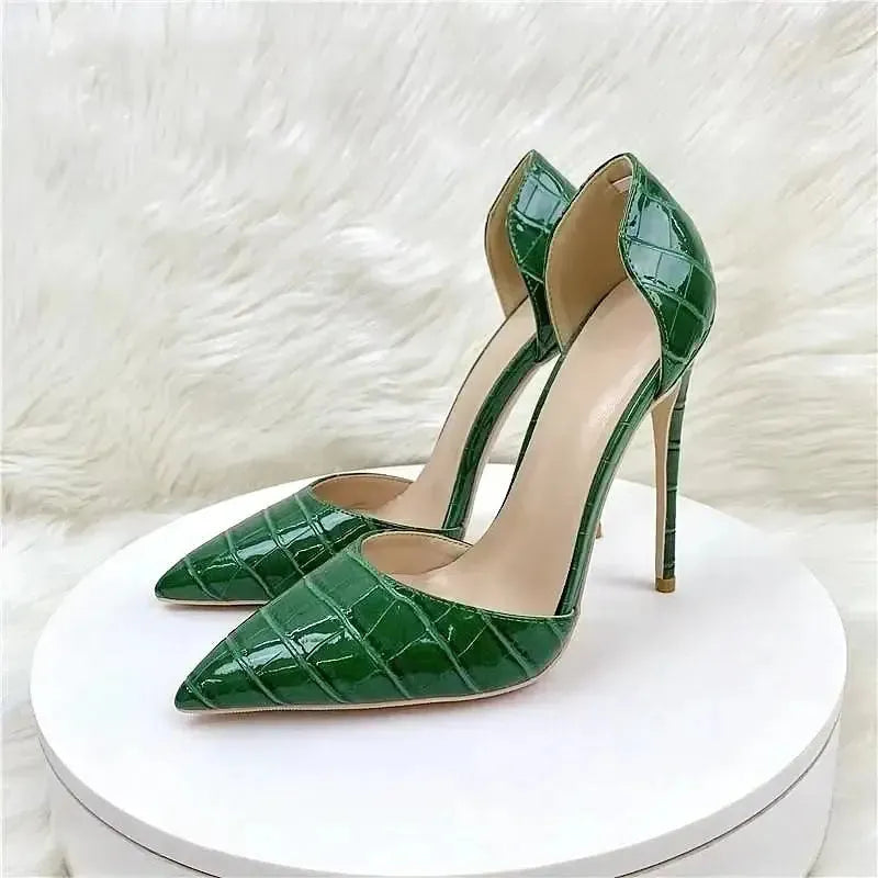 Green Crocodile Pattern High Heels Stiletto Shoes