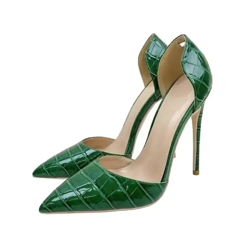 Green Crocodile Pattern High Heels Stiletto Shoes