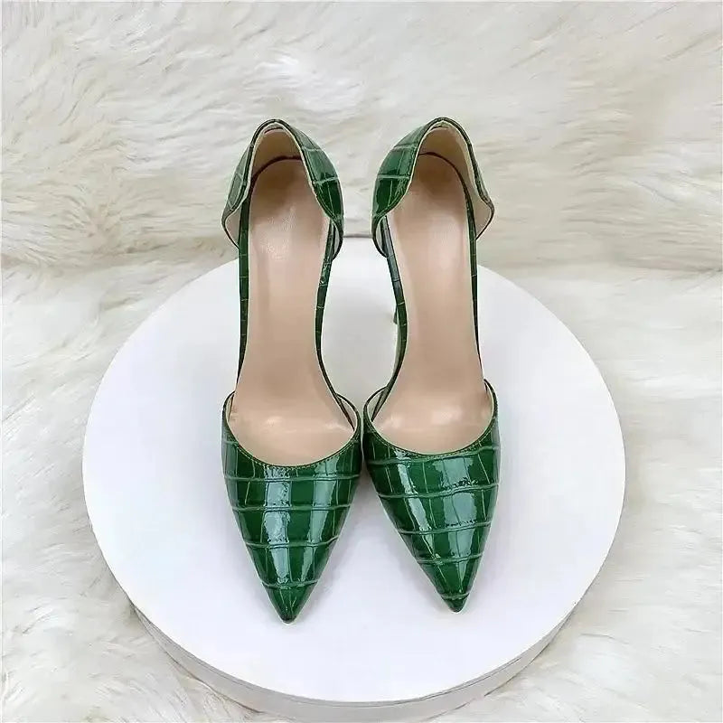 Green Crocodile Pattern High Heels Stiletto Shoes