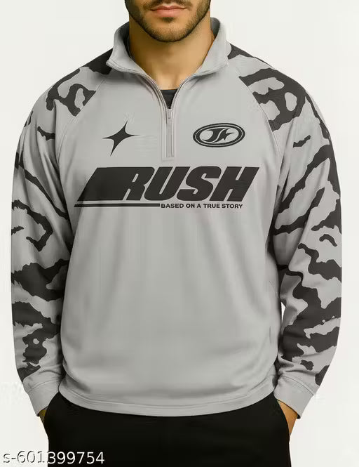 Men Printed Hooded Neck Polyester Grey T-Shirt