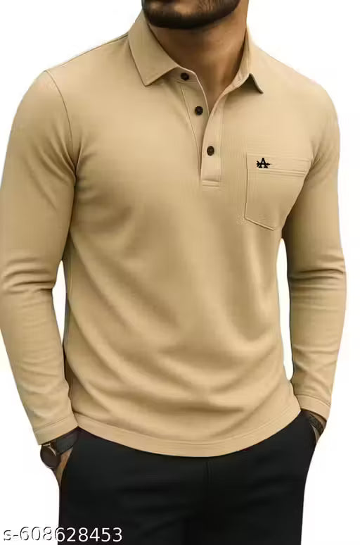 Mens collar t shirt full sleeves with pocket