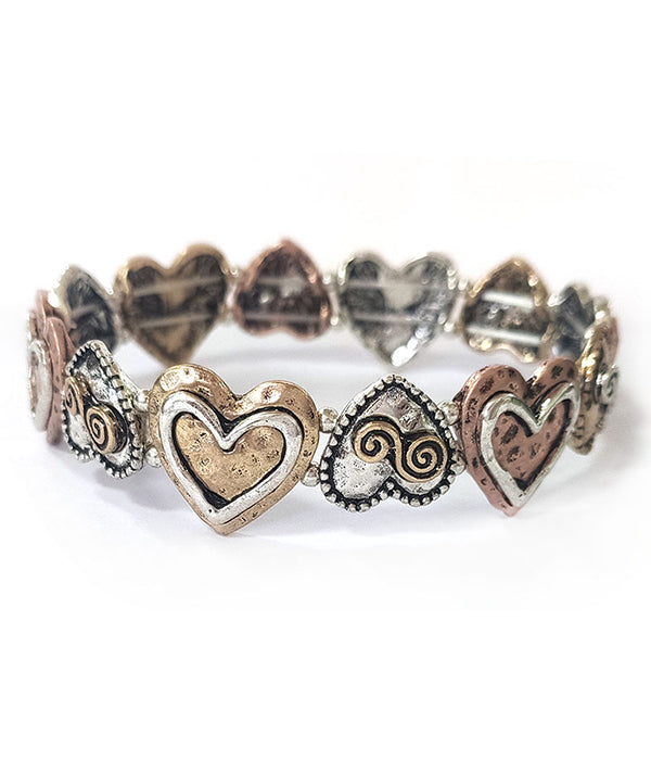 VINTAGE METAL MULTI HEART STRETCH BRACELET-0