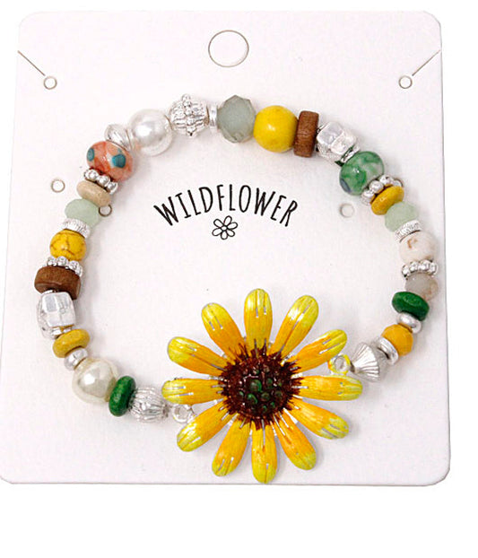 GARDEN THEME MULTI BEAD STRETCH BRACELET - PAIN SUNFLOWER-0