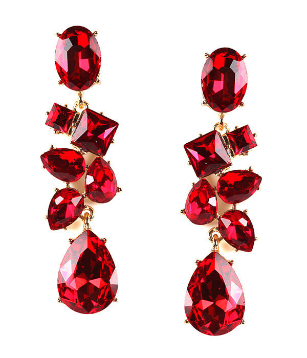 MULTI FACET GLASS MIX CHUNKY CHANDELIER EARRING-0