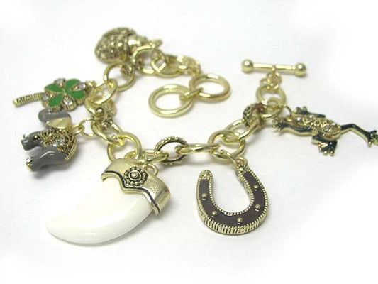 CRYSTAL AND EPOXY MULTI LUCKY CHARM DANGLE BRACELET-0