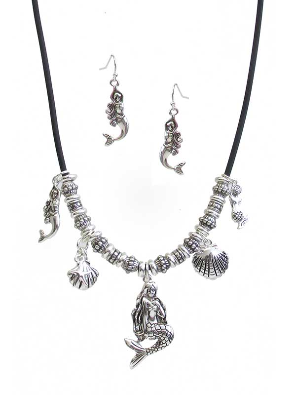 SEALIFE THEME MULTI CHARM CORD NECKLACE SET - MERMAID-0