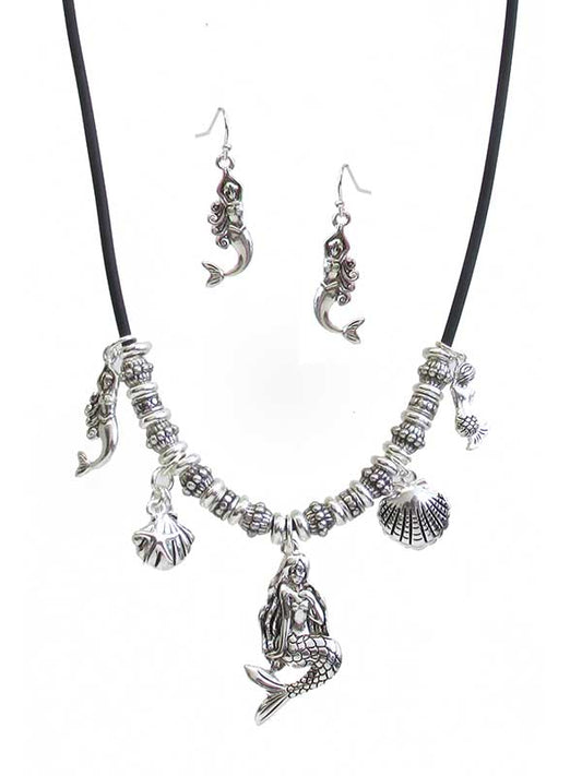 SEALIFE THEME MULTI CHARM CORD NECKLACE SET - MERMAID-0