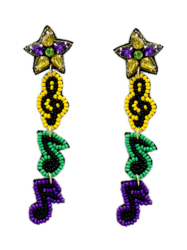 HANDMADE MULTI SEEDBEAD MUSIC NOTE THEME EARRING-0