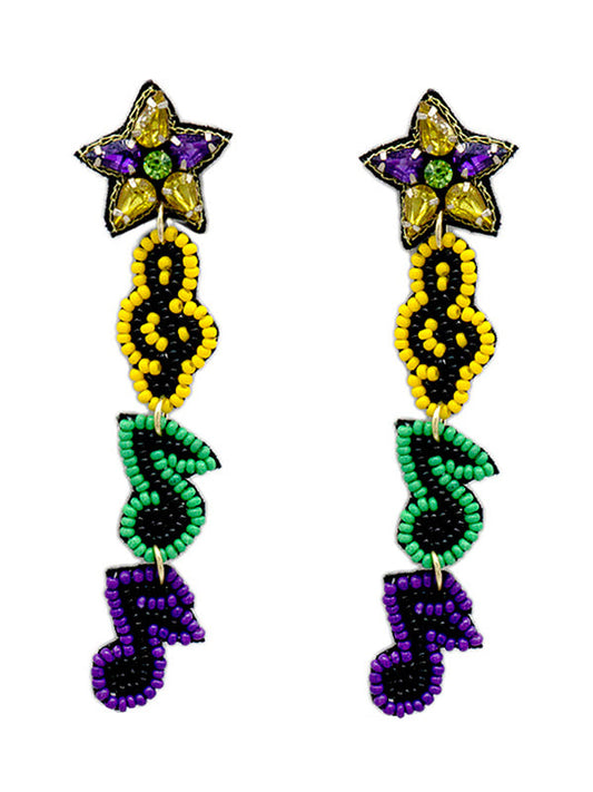 HANDMADE MULTI SEEDBEAD MUSIC NOTE THEME EARRING-0