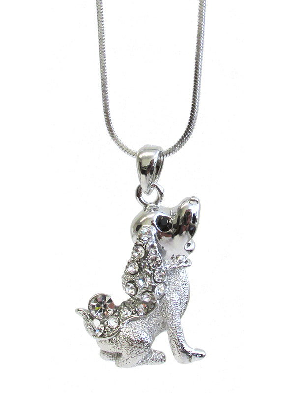 MADE IN KOREA WHITEGOLD PLATING CRYSTAL DOG PENDANT NECKLACE-0