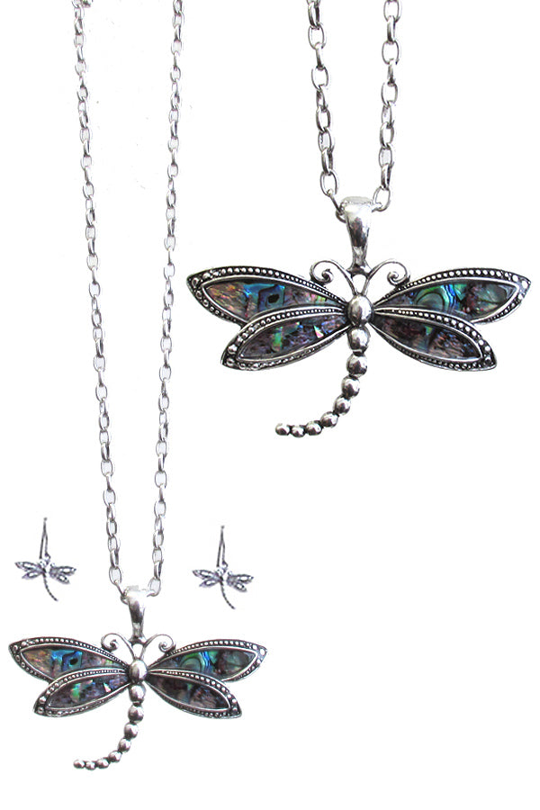 ABALONE DRAGONFLY NECKLACE SET-0