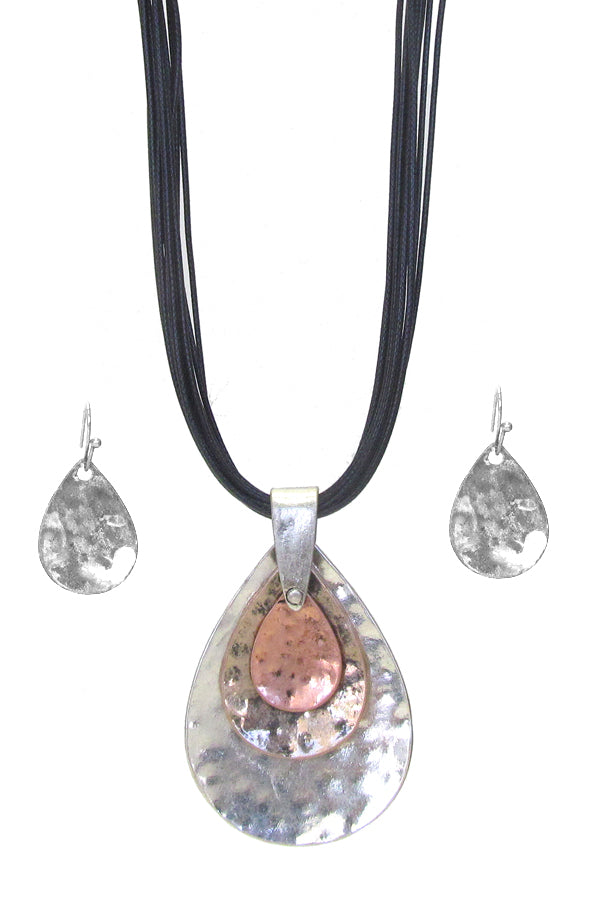 MULTI TEARDROP PENDANT AND CORD NECKLACE SET-0